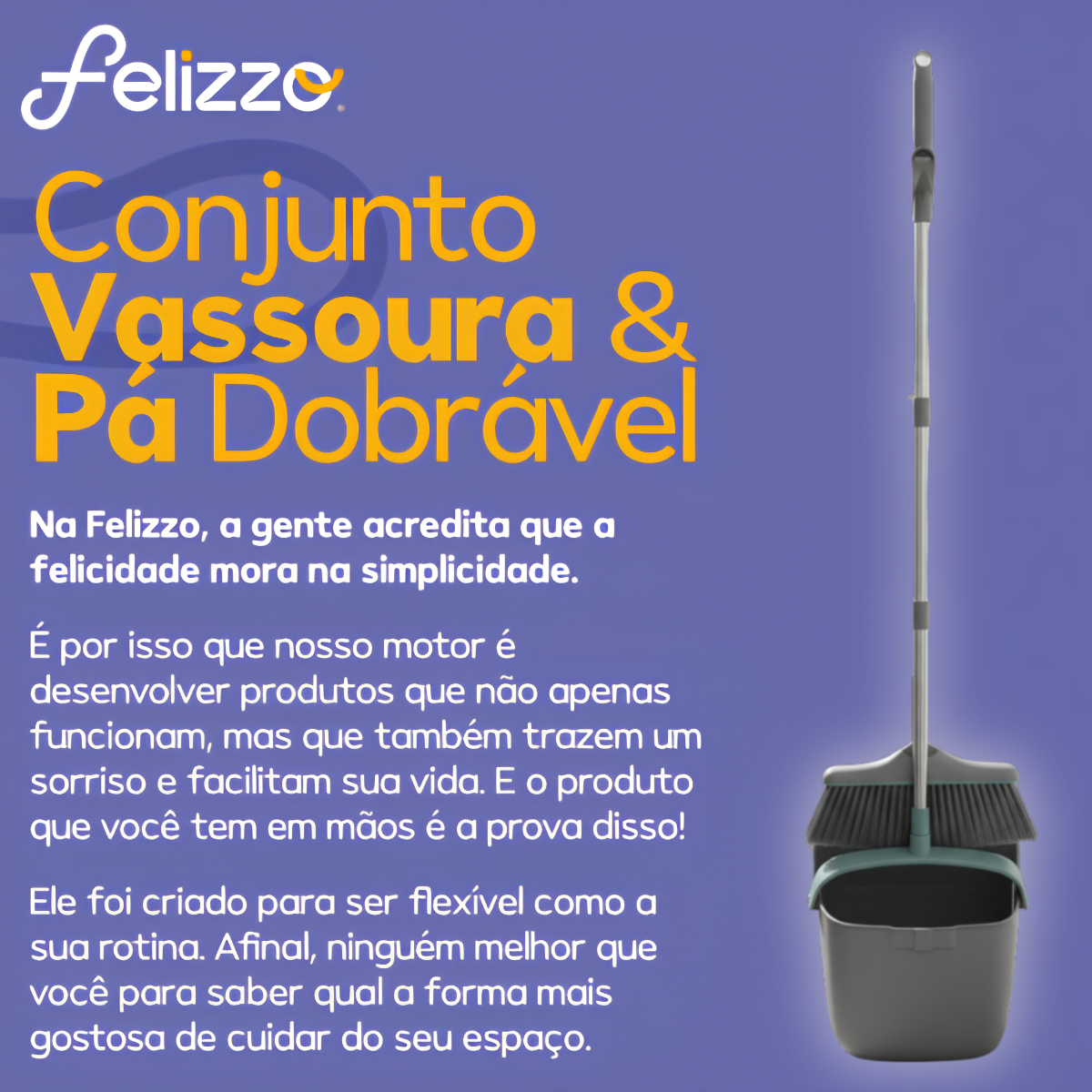 Kit Vassoura e Pá Ajustável 2 em 1 | Limpa Cerdas, Suporte de Parede e Cesto de Lixo