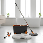 Mop Esfregão Giratório 360° Inox 16L Profissional | Cabo Retrátil + Refil Extra