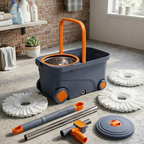 Mop Esfregão Giratório 360° Inox 16L Profissional | Cabo Retrátil + Refil Extra