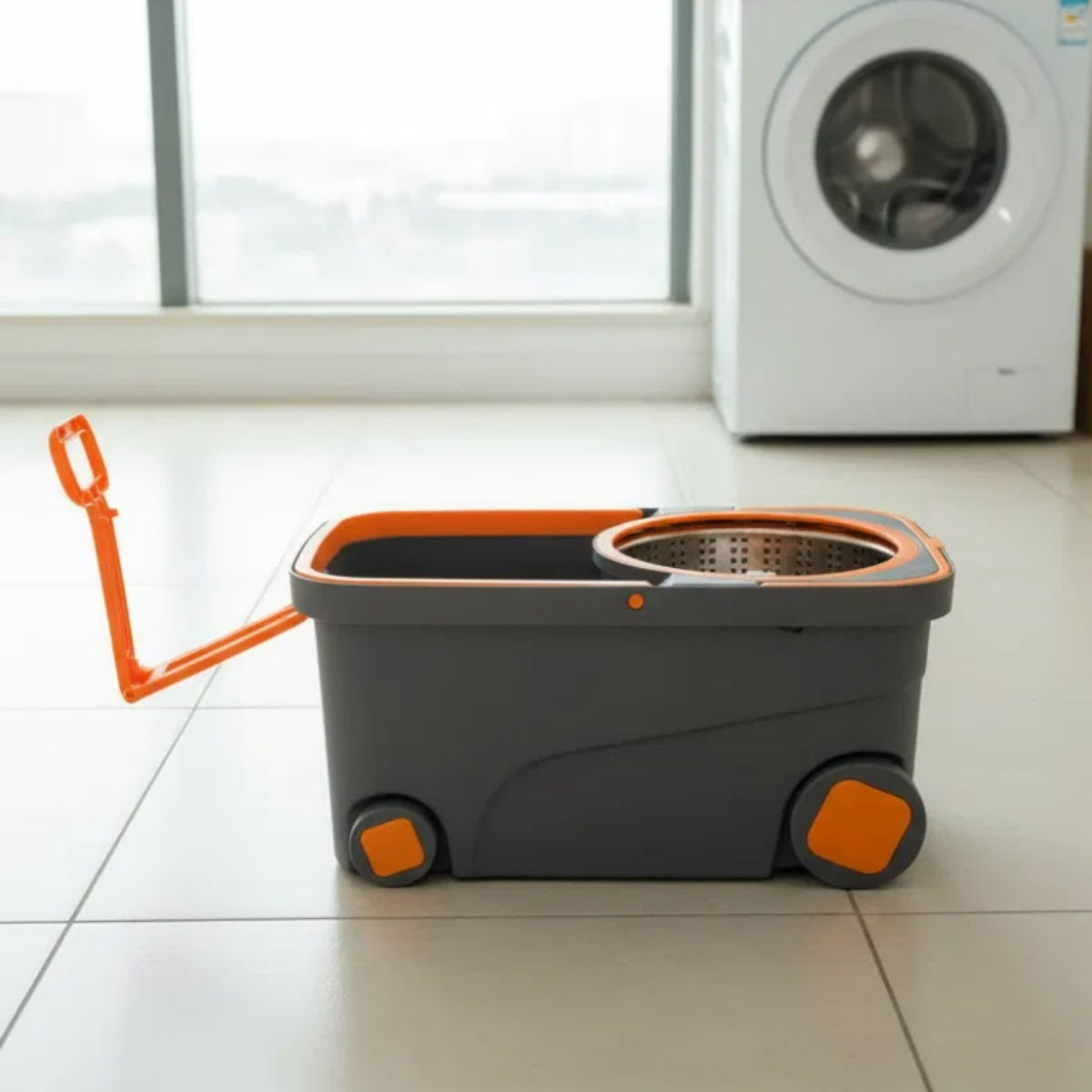 Mop Esfregão Giratório 360° Inox 16L Profissional | Cabo Retrátil + Refil Extra