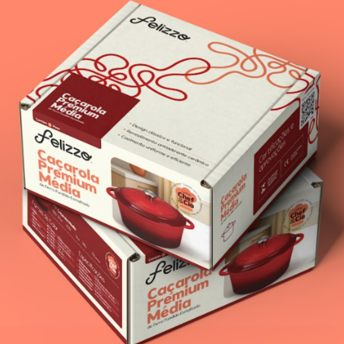 Caçarola de Ferro Fundido Esmaltada 24cm com Tampa – Indução e Forno | Felizzo